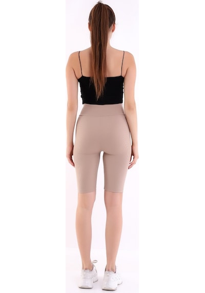 Self Clothing Kadın Bej Yüksek Bel Fitilli Dayanıklı Örme Kumaş Toparlayıcı Kıs