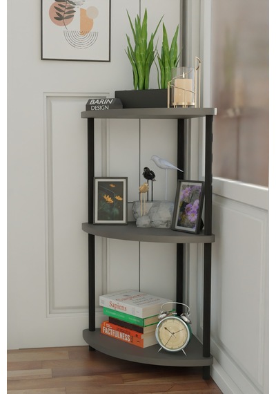 3 Katlı Dekoratif Köşe Raf Modern Kitaplık, Saksılık, Ev Ve Ofis Düzenleyici Çok Amaçlı Raf Ünitesi Antrasit 3 Katlı Dekoratif Köşe Raf Modern Kitaplık, Saksılık, Ev Ve Ofis Düzenleyici Çok Amaçlı Raf Ünitesi Antrasit