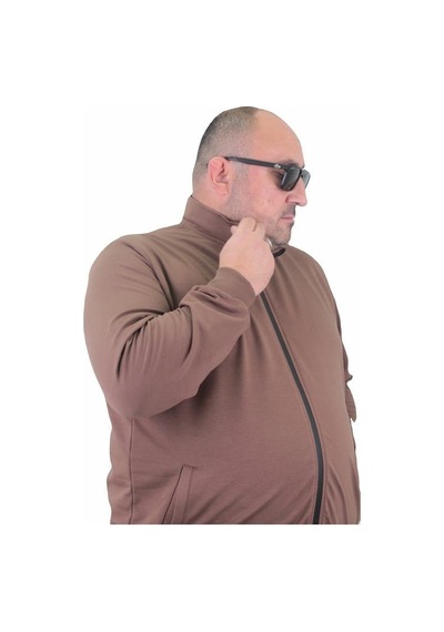 Starbattal Büyük Beden Basic Mevsimlik Fermuarlı Sweatshirt 22750 Taba-Taba