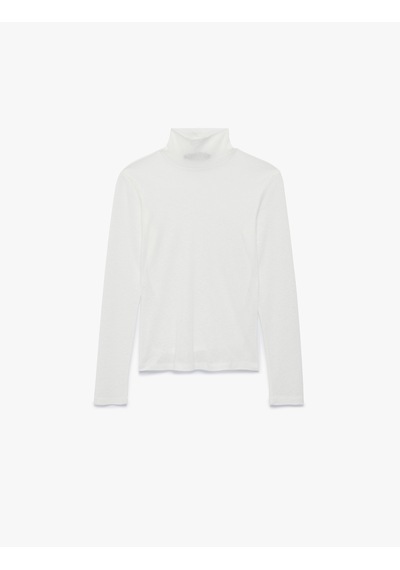 Koton Slim Fit Dik Yaka Uzun Kollu Tişört Ekru 7wak50002uk