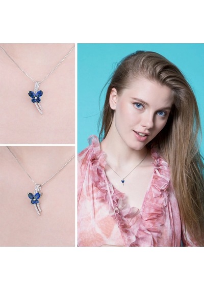 Brezza Lusso Jewelry Safir Taşlı Işıltılı Diamond Fiyonk Kelebek Kadın Gümüş Kolye 45 CM 45 CM