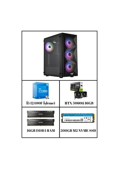 Ramtech Blackpulse i5-12400F 16 GB  RTX5060 TI 16 GB 500 GB M2 Nvme SSD Masaüstü Oyun Bilgisayarı