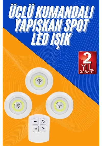 Dolap Işığı Mutfak Rafı Işığı Uzaktan Kumandalı 3 Lü Spot Led Lamba Çok Renkli 59721035