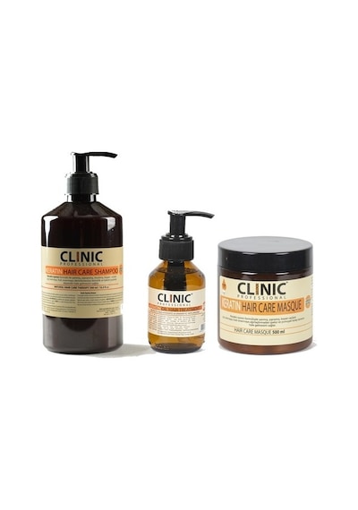 Clinic Professional Onarıcı Keratin Saç Bakım Şampuanı 500 ML + Saç Bakım Maskesi 500 ML + Saç Bakım Yağı 100 ML