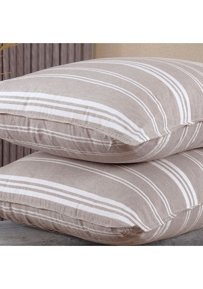 Pamuklu İpliği Boyalı Yıkamalı Kapaklı Yastık Kılıfı 2 Li Set 50x70 Cm Çift İğne Detaylı Bej