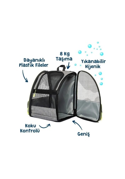 Reyo Brave Paws Plastik Fileli Piramit Model Yıkanabilir Kedi Ve Köpek Çantası Gri