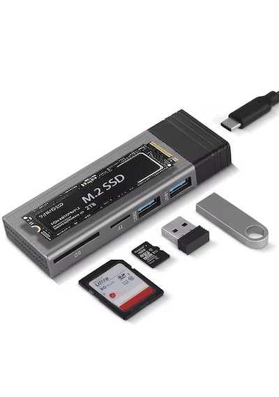 6085 Usb Type C M.2 Ssd Pcie Kutusu 5in1 Hub Nvme Sata Ngff Sd Kart Okuyucu Hard Disk Okuma