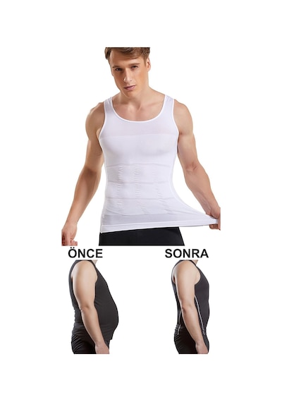 Young Fit Erkek Göbek Toparlayıcı Sırt Beyaz Korse Atlet