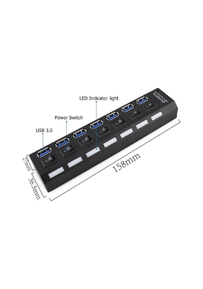Yenilzd 7 Port Adaptörlü Usb Hub Çoklayıcı Usb 3.0 On Off Tuşlu
