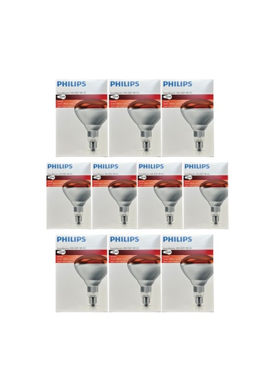 10 Adet Philips 250w Kızılötesi İnfrared Isıtıcılı Hayvan Isıtma Ve Fizik Lambası Kırmızı Işık E27 Kalın Duy