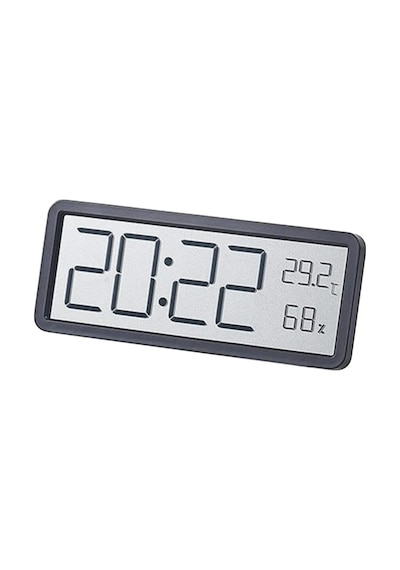 Dijital Masa Ve Duvar Saati Termometre & Nem Göstergeli Lcd Saat Büyük Ekranlı, Sessiz Siyah