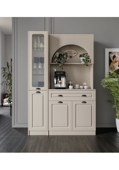 Siena Kum Beji Midi Sol Vitrinli 130 Cm Komple Mdf Led Aydınlatmalı Kahve Köşesi