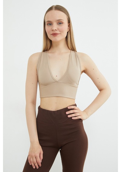 Fullamoda Basic Fitilli Kaplı Büstiyer Bej