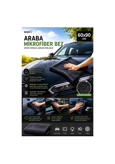 60x90 Cm Oto Kurulama Bezi Büyük Boy Mikrofiber Araç Temizlik Ve Kurutma Havlusu