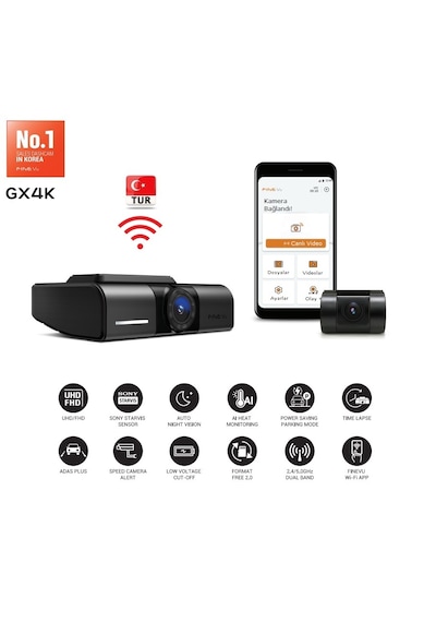 Fınevu Gx4k Ultra Hd 2ch Wi-fi Türkçe 2kameralı Araç Kamerası