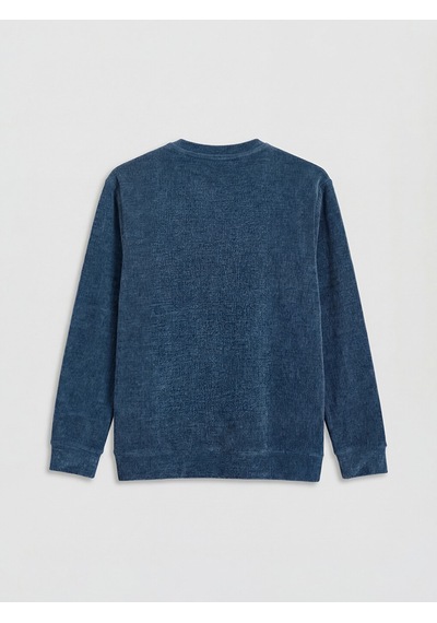 Lcwaıkıkı Classic İndigo Bisiklet Yaka Dokulu Erkek Sweatshirt