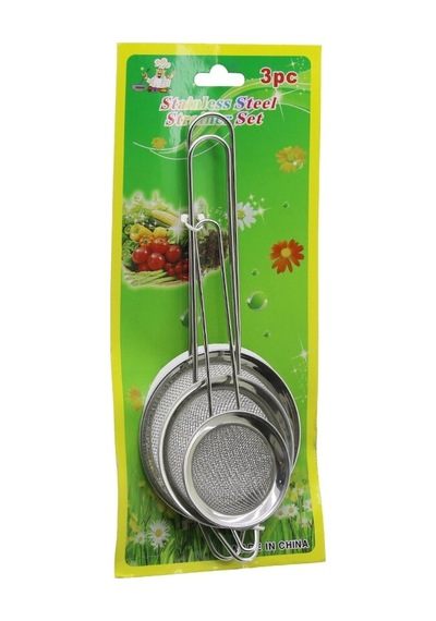 3pcs Set Mini 5-7-8cm Tel Süzgeç Metal Çerçece Metal Sap 8.5-10.5-10.5cm 5047 - 400 Ahşap - Gümüş