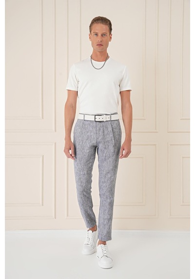 Efor Comfort Fit Beli Lastikli Pileli Keten Casual Lacivert Pantolon P 1145 Lacivert