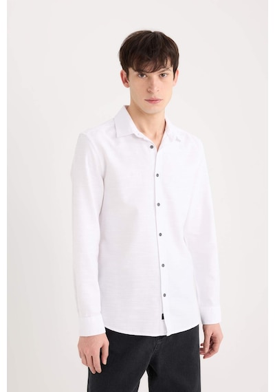 DeFacto Slim Fit Dar Kesim Pamuklu Basic Düz Uzun Kollu Beyaz Gömlek A4644AX25SPWT34