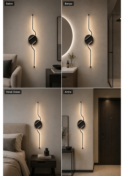 AvizeGO Kuno Modern Led Duvar Apliği Günışığı Siyah