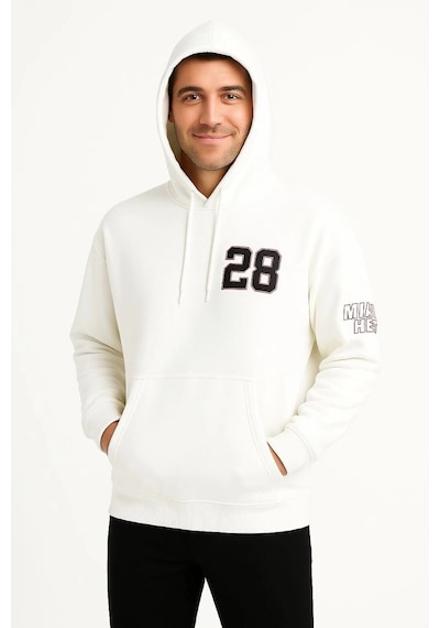 Kapşonlu Sweatshirt Ön Arka Baskılı - Beyaz - Beyaz