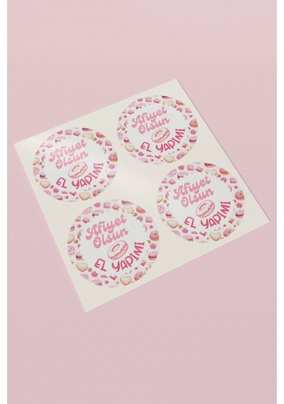 Afiyet Olsun El Yapımı Yuvarlak Sticker Etiket 3x3cm St2408 Çok Renkli