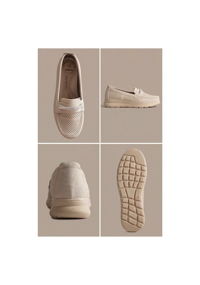Aura Comfort Ortopedik Tabanlı Işıltı Detaylı Kadın Krem Günlük Casual Loafer Ayakkabı