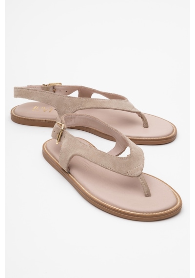 Luvishoes Luvi Shoes Belinda Bej Süet Hakiki Deri Kadın Parmak Arası Sandalet Süet Bej
