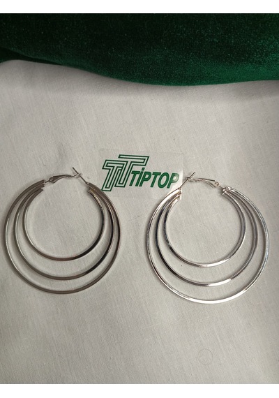 Tiptop/ Üç Katlı Gümüş Renk Çrlik Halka Küpe Gümüş