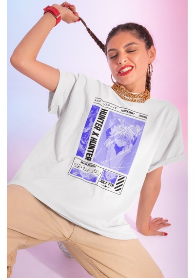 Sevbano Hunter X Hunter Killua Zoldyck Baskılı Unisex Oversize Zoldyck Fa Beyaz