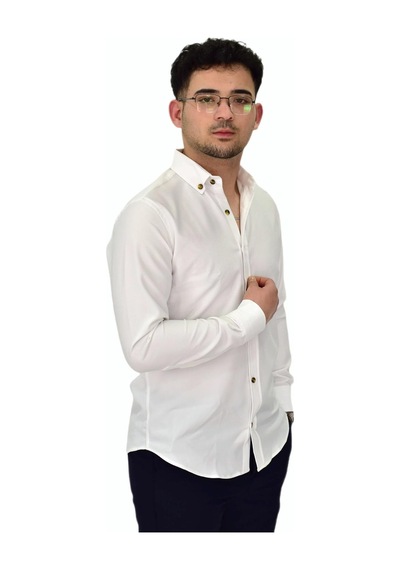 Erkek Likralı Spor Silim Fit Gömlek Bgl-st04326 Beyaz