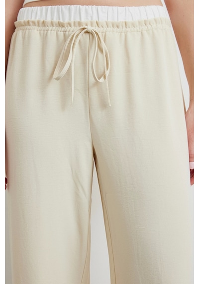Never More Bel Bantlı Wide Leg Pantolon Krem Krem