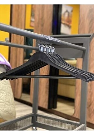 12 Adet Ahşap Görünümlü Plastik A Kalite 12adet Siyah Elbise Askı Ahşap Siyah Tr Diğer