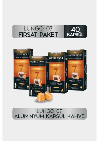 Coffee More 7 Lungo Kapsül Kahve 10 X 4 Paket 40 Adet Nespresso Uyumlu Kapsül Kahve
