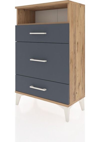 Arges Komodin Tek Raflı 3 Çekmeceli 60x30x96 Çam-antrasit Atlas Çam