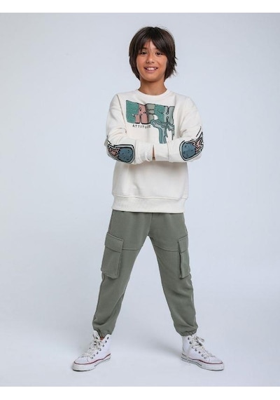 Jack Lions Erkek Çocuk Fresh Dokulu İnce Şardonlu 3 İplik Sweatshirt-14257 Krem
