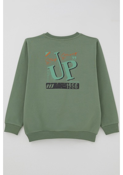 Breeze Erkek Çocuk Sweatshirt Sırt Yazı Baskı Detaylı 5-9 Yaş , Mint Yeşili
