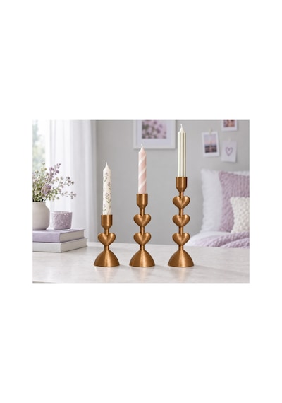 Lunera Kalpli Katmanlı Şamdan / Mumluk - Üçlü Set Bronz