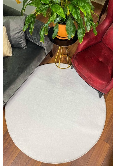 Beyaz Renkli Yumuşak Yüzeyli Kaydırmaz Yuvarlak Peluş Halı-251