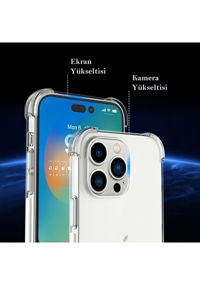 Apple Uyumlu iPhone 14 Pro Max Kapak Antishock Airbag Köşe Korumalı Silikon Şeffaf Kılıf