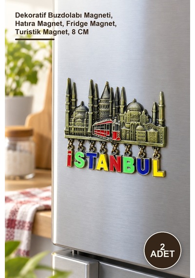 2 Adet Sarkaçlı İstanbul Temalı Magnet Dekoratif Buzdolabı Magneti, Hatıra Magnet, Fridge Magnet, Turistik Magnet, 8 Cm