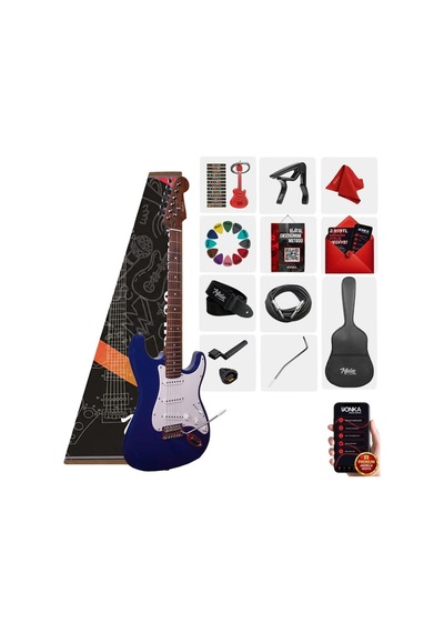 Midex Rph-30wbl Mavi Beyaz Gül Klavye Strat Kasa Sss Elektro Gitar Seti