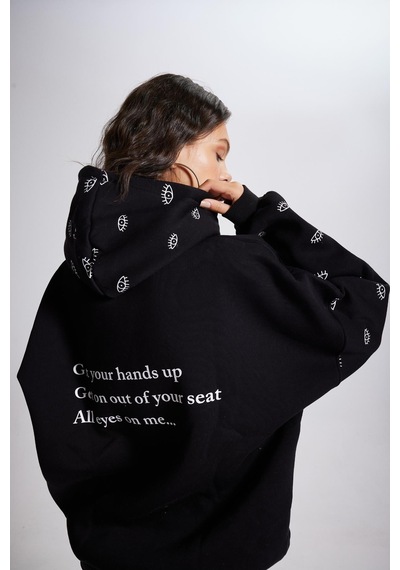 Holly Lolly Oversize Kapüşonlu Unisex Eye Sweat Siyah