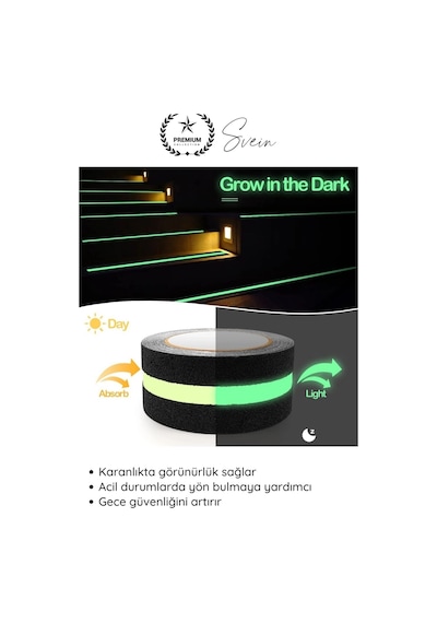 Bant 2 Adet Fosforlu Kaydırmaz Merdiven Bandı 5 Cm X 3 M Fotolümenli Yeşil Zemin Güvenlik Basamak