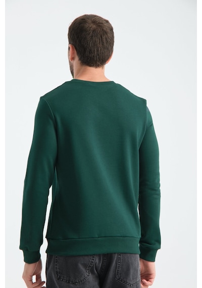 Shooter Sportwear Shooter Erkek Üç İplik Sweatshirt Regular Fit Pamuklu Bisiklet Yaka Günlük Spor Basic Koyu Yeşil