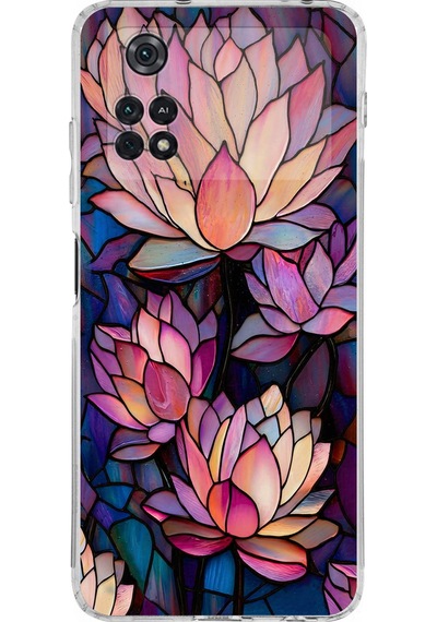 Printify Poco M4 Pro İle Uyumlu Vitray Sessiz Lotus Tasarımlı Şeffaf Silikon Kılıf Şeffaf