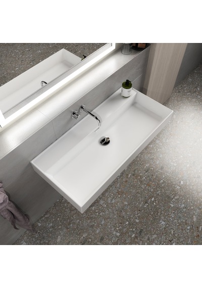 Dura Niva Kare Çanak Lavabo 100x46,5 Cm Tezgah Üstü Batarya Deliksiz Beyaz 5255