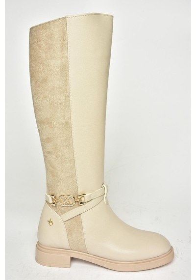 Fox Shoes T973000909 Bej Alçak Tabanlı Kadın Çizme Bej