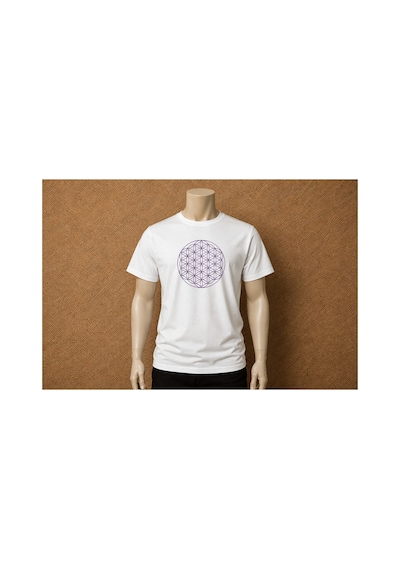 Me Selection Yaşam Çiçeği Tasarım %100 Pamuk Unisex Basic Tişört Beyaz