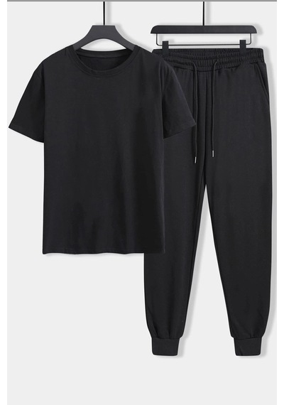 Uyguntarz Unisex Good Things Baskılı 2'li Eşofman Takımı Siyah